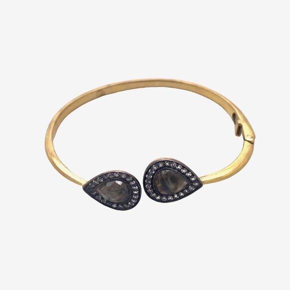 Gold Plated Teardrop Rhinestone Cuff Hinged Bracelet - Picture 2 of 5